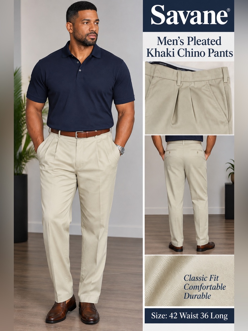 Savane Men’s Pleated Chino Pants - Tan